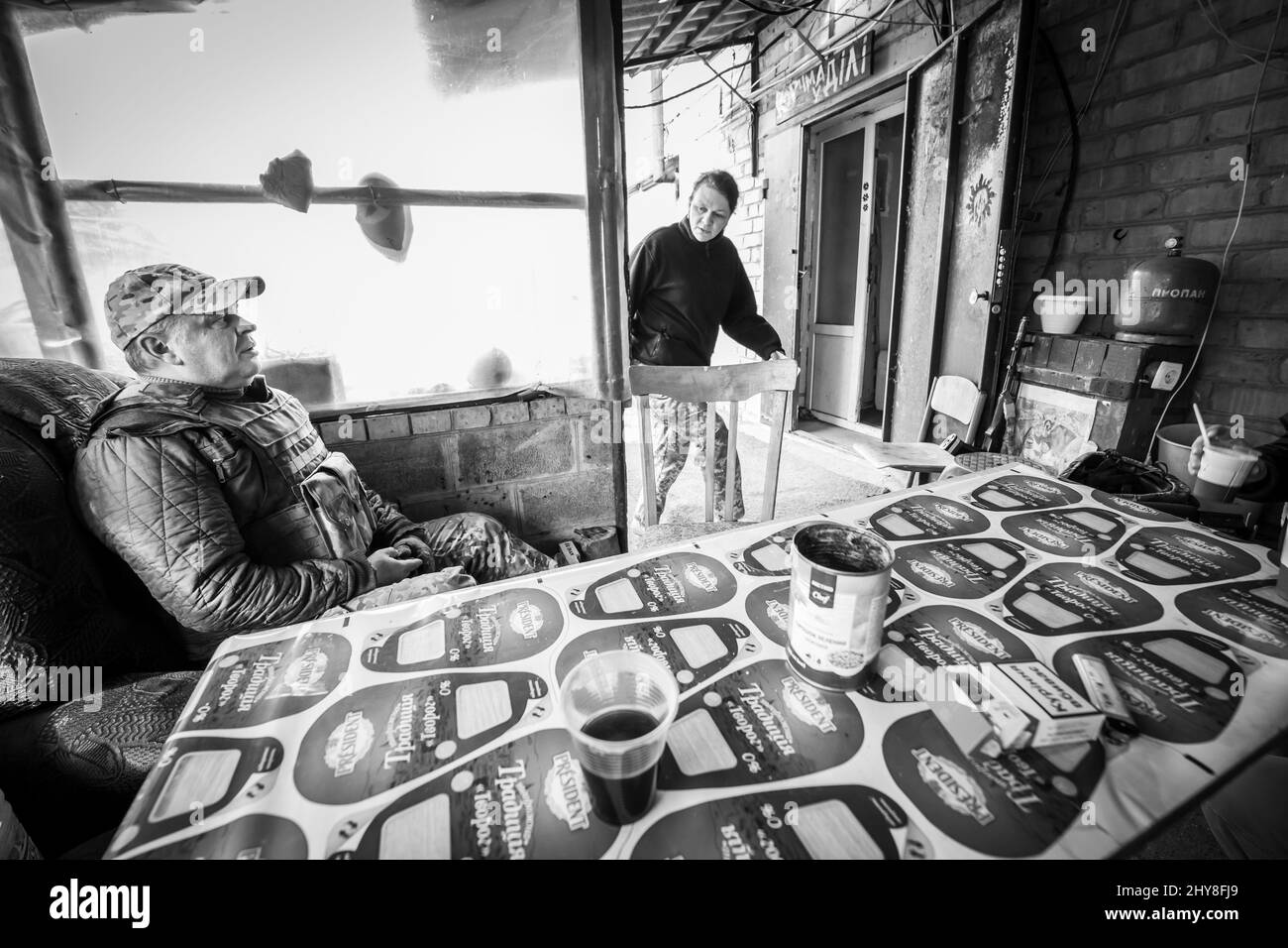 Krieg in der Ostukraine Brokem Landaufenthalt Stockfoto