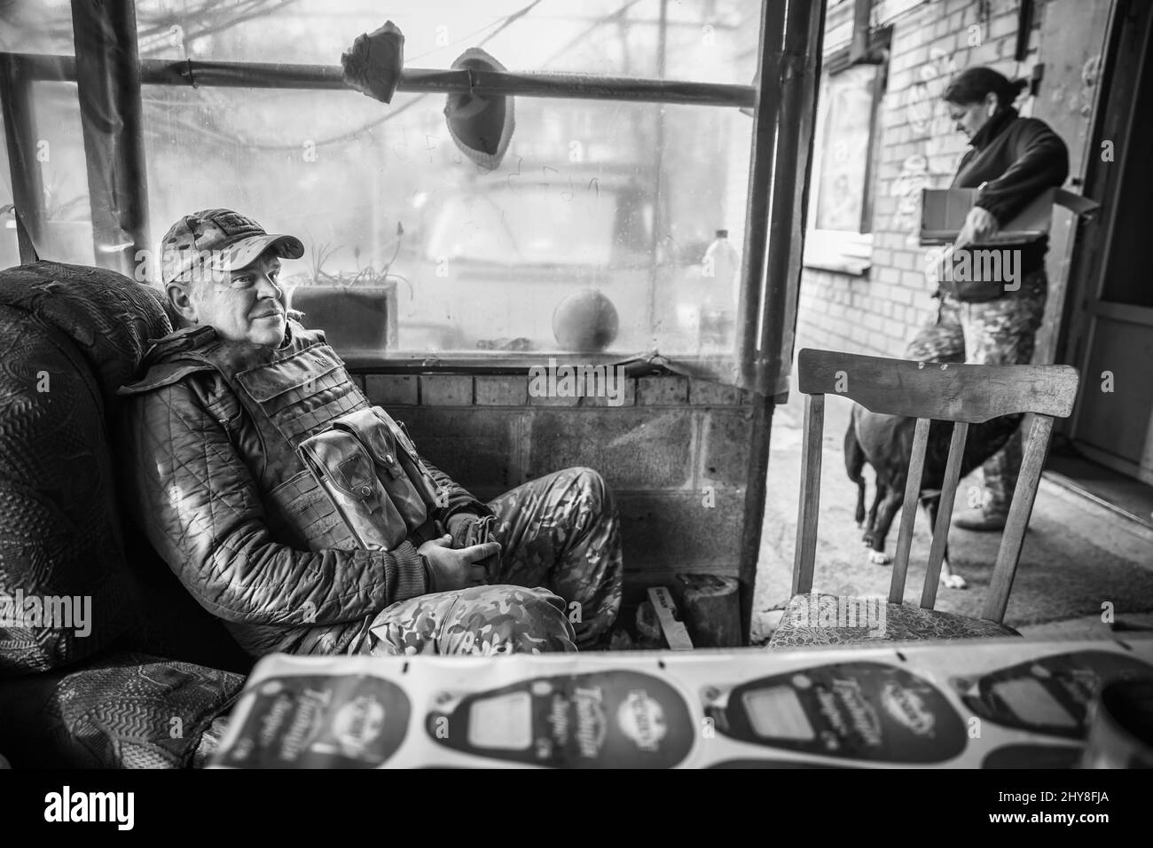 Krieg in der Ostukraine Brokem Landaufenthalt Stockfoto