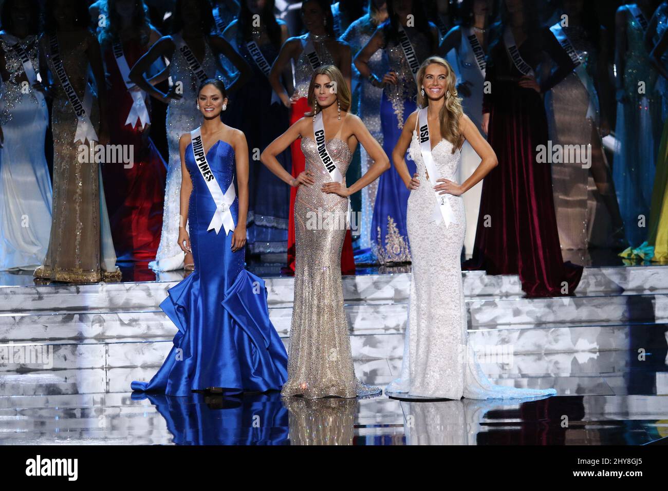Miss Philippinen, Pia Alonzo Wurtzbach, Miss Kolumbien, Ariadna Gutierrez-Arevalo, Miss USA, Olivia Jordan während der 2015 MISS UNIVERSE Pageant, Planet Hollywood Resort & Casino Stockfoto