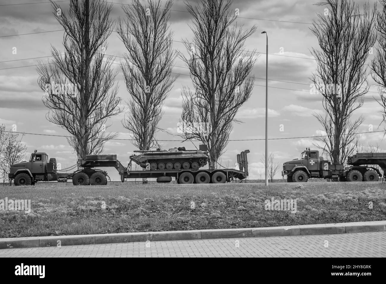 Krieg in der Ostukraine Brokem Landaufenthalt Stockfoto