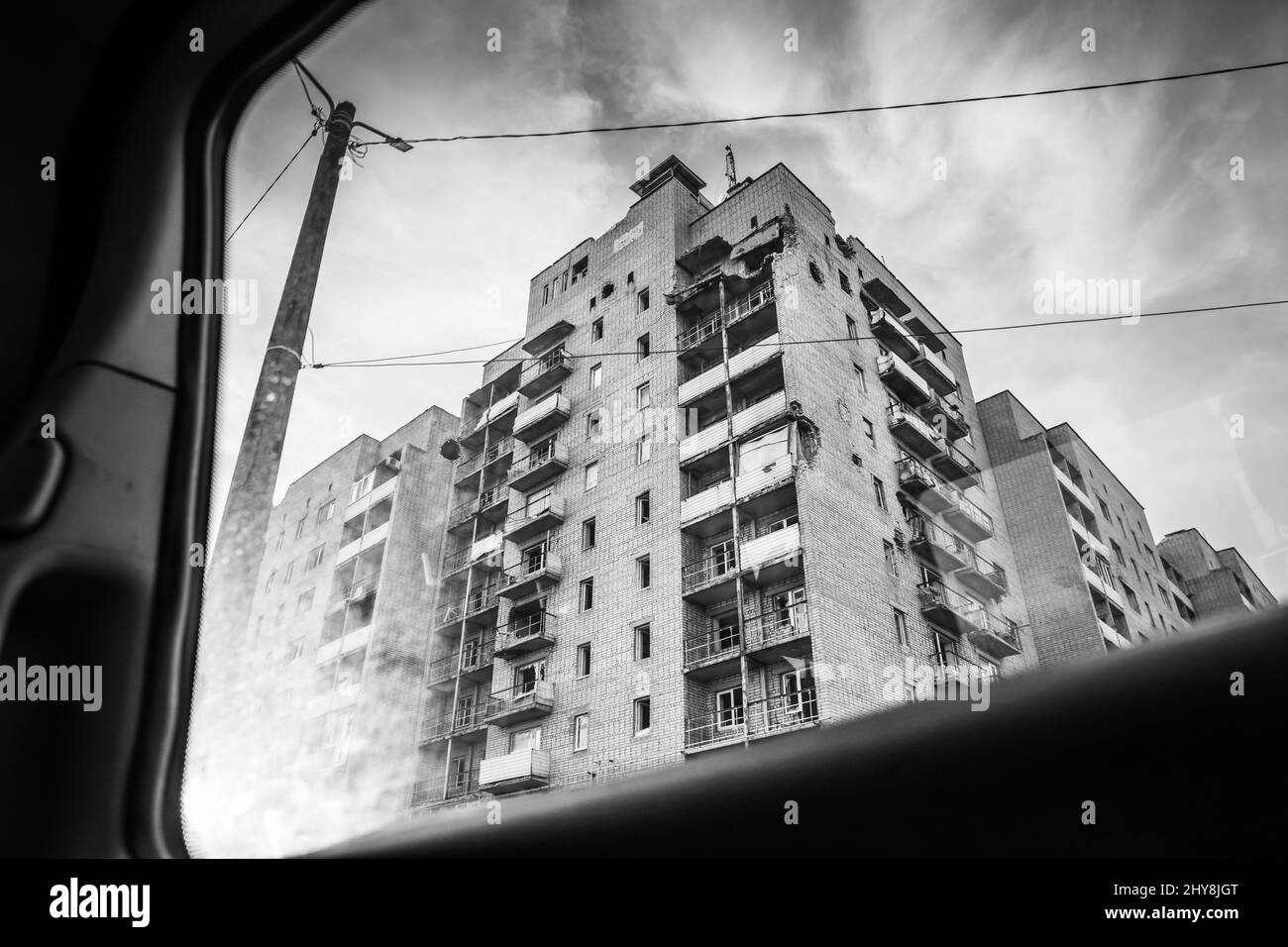 Krieg in der Ostukraine Brokem Landaufenthalt Stockfoto