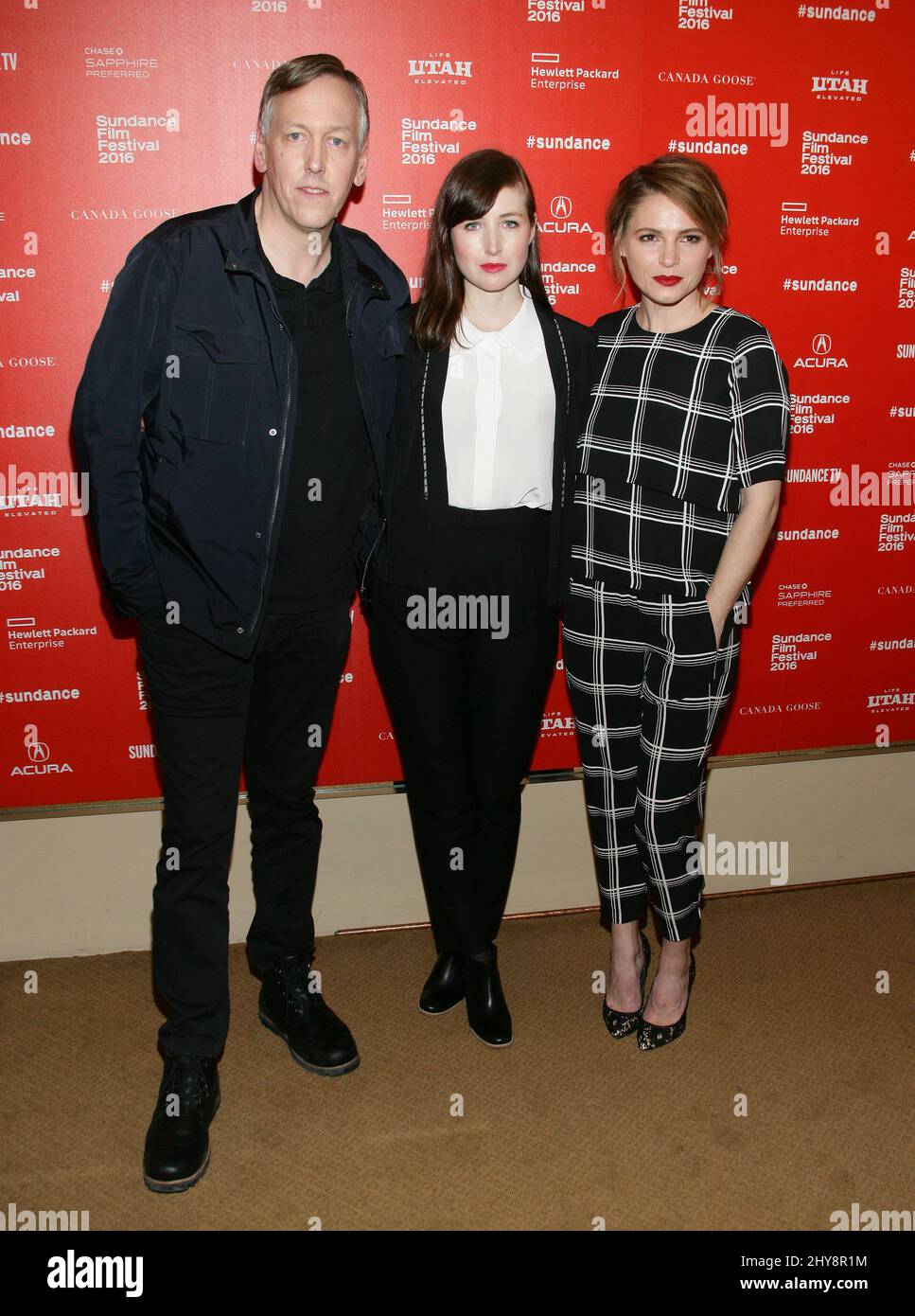 Lodge Kerrigan, Kate Lyn Seil und Amy Seimetz bei der Premiere von „The Girlfriend Experience“ beim Sundance Film Festival 2016 im Ägyptischen Theater Stockfoto