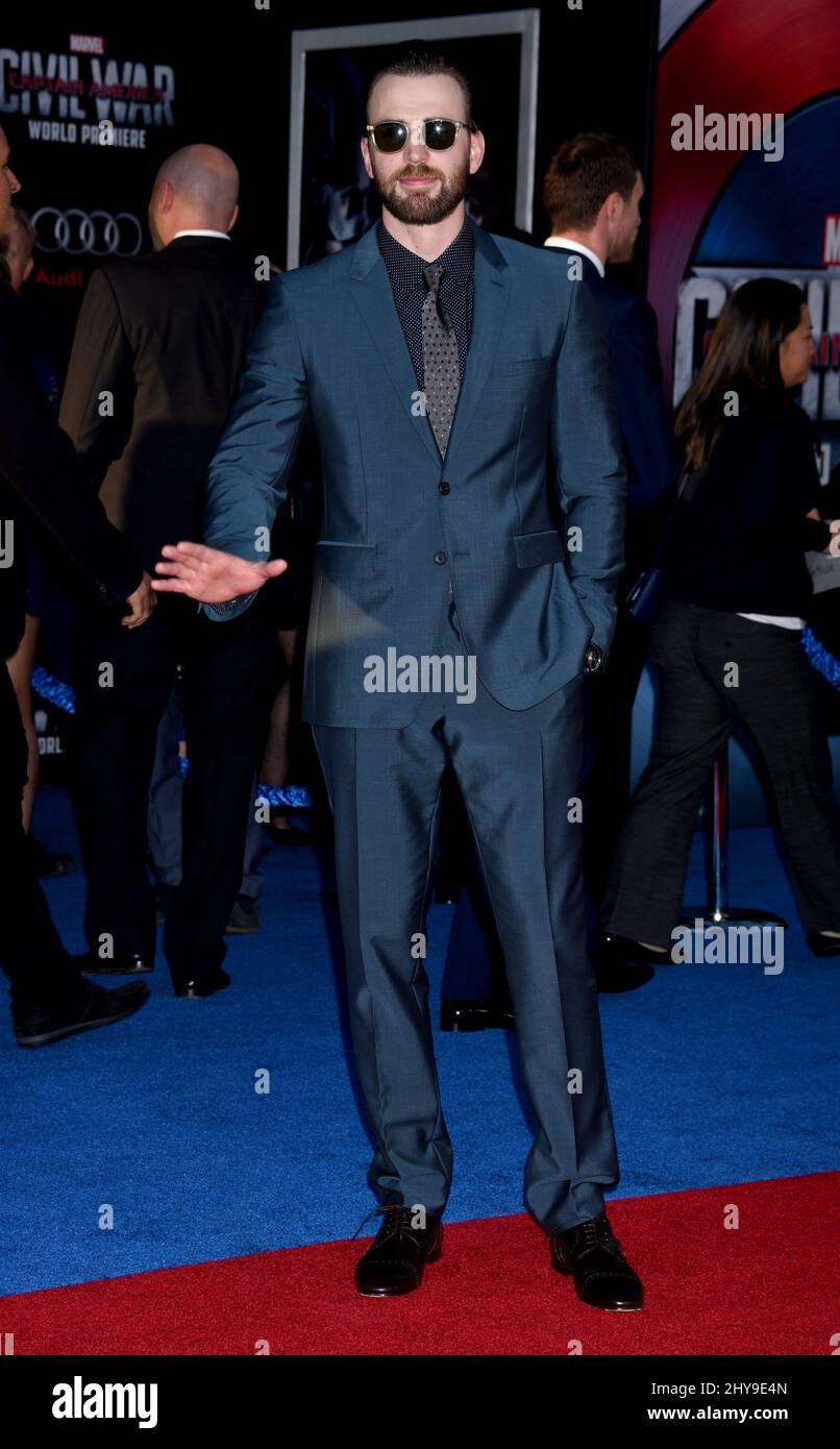Chris Evans bei der Weltpremiere „Captain America Civil war“ im Dolby Theater in Los Angeles, USA. Stockfoto