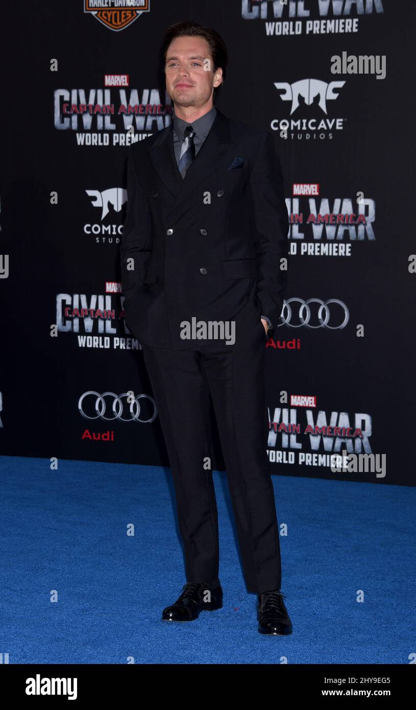 Sebastian Stan bei der Weltpremiere „Captain America Civil war“ im Dolby Theater in Los Angeles, USA. Stockfoto