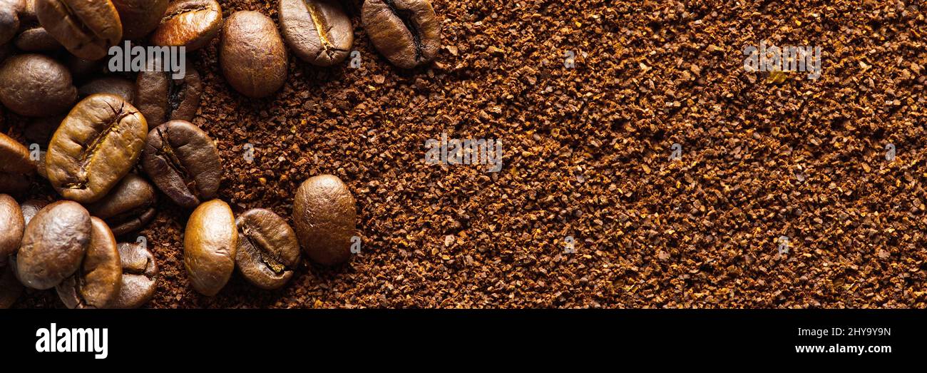 Kaffee mahlen Textur Hintergrund, Banner. Kaffeepulver abstrakten Hintergrund Stockfoto