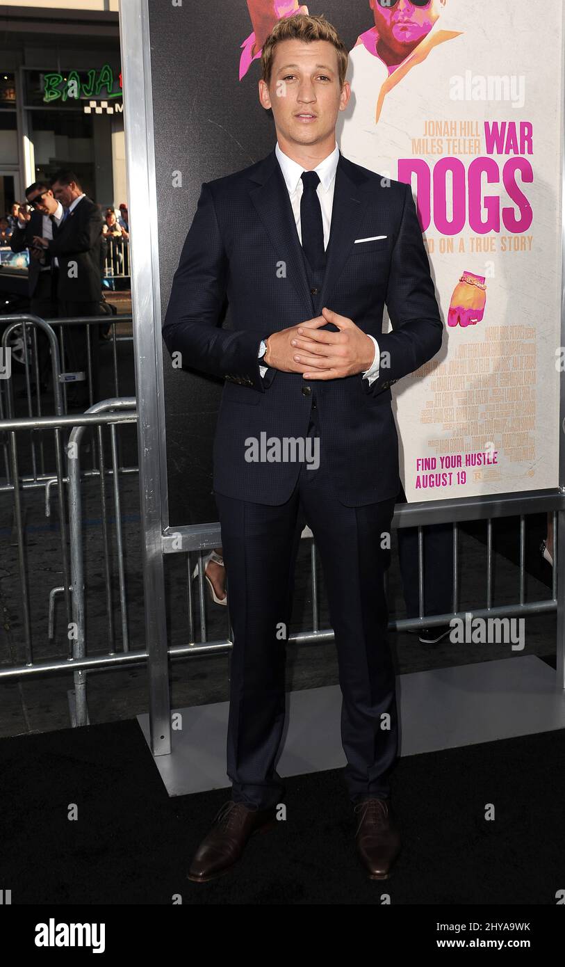 Miles Teller bei der Premiere von „war Dogs“ in Los Angeles im TCL Chinese Theatre, Hollywood, ca., 15. August 2016. Stockfoto