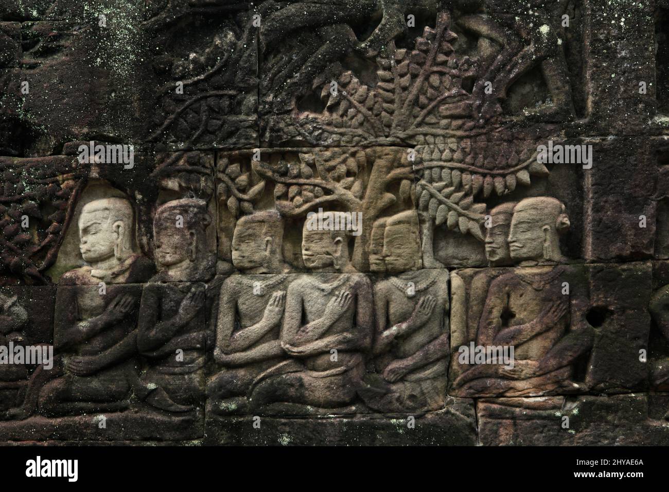 Bas-Relief in Angkor Thom, Siep Reap, Kambodscha. Stockfoto