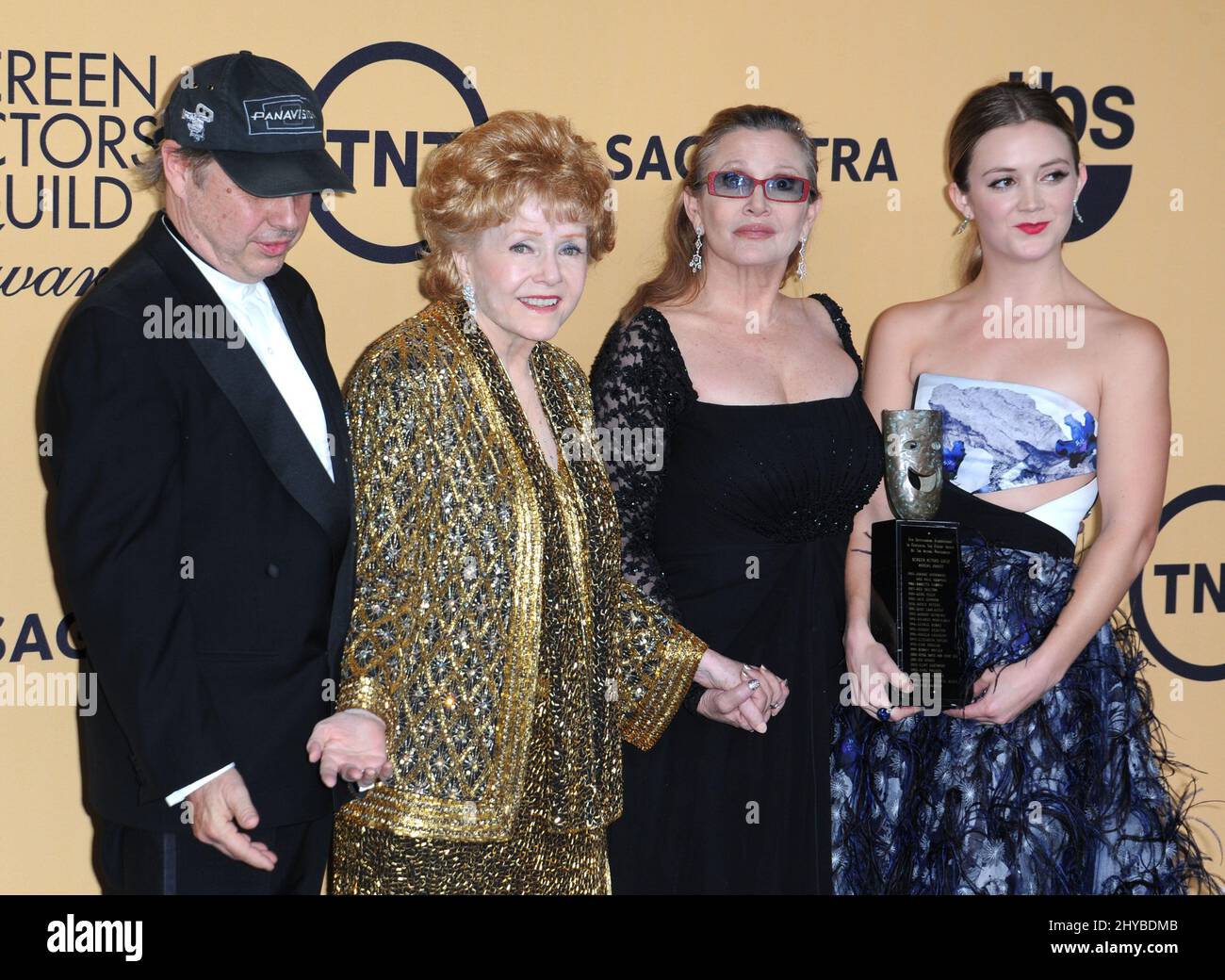 Todd Fisher, Debbie Reynolds, Carrie Fisher und Billie Lourd nehmen an den Annual Screen Actors Guild Awards 21. Teil, die im Shrine Auditorium am 25. Januar 2015 in Los Angeles, ca. Stockfoto