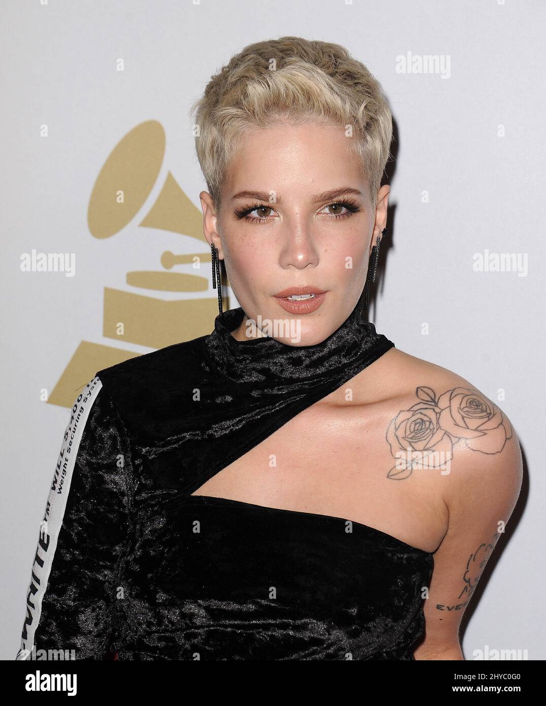 Halsey nimmt an der Pre-GRAMMY Gala 2017 Teil und begrüßt Branchenikonen, die von Clive Davis im Beverly Hilton Hotel präsentiert werden Stockfoto