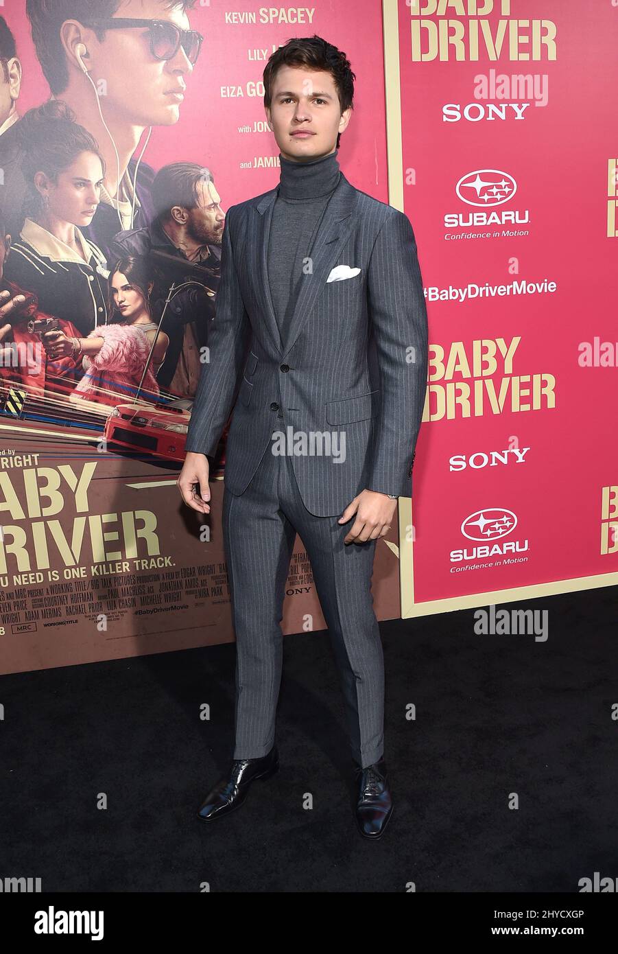Ansel Elgort bei der Premiere von „The Baby Driver“ im Ace Hotel Downtown in Los Angeles, USA Stockfoto