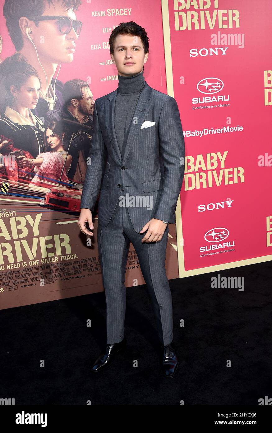 Ansel Elgort bei der Premiere von „The Baby Driver“ im Ace Hotel Downtown in Los Angeles, USA Stockfoto
