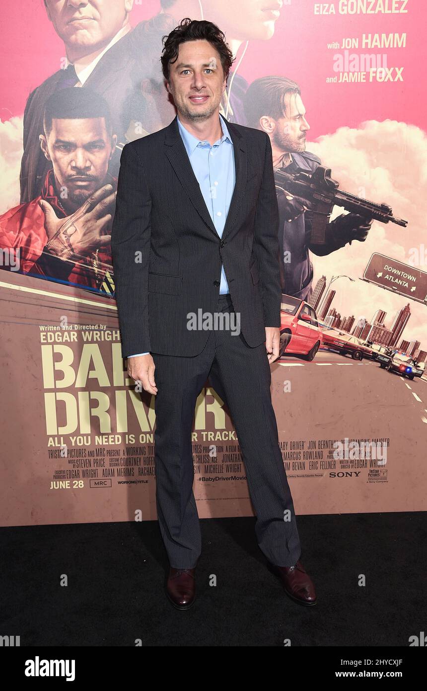 Zach Braff bei der Premiere von „The Baby Driver“ im Ace Hotel Downtown in Los Angeles, USA Stockfoto