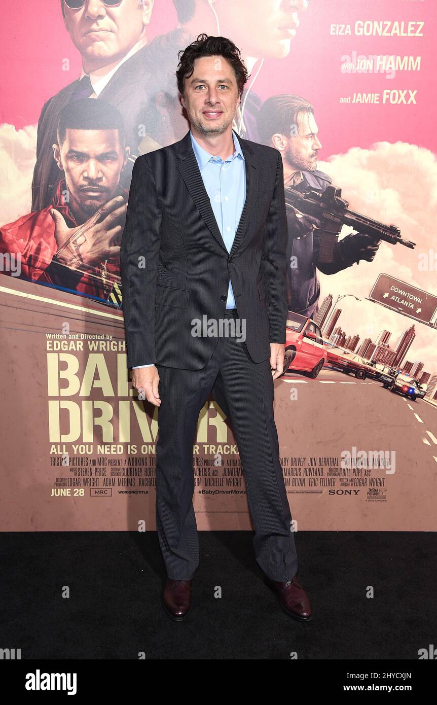 Zach Braff bei der Premiere von „The Baby Driver“ im Ace Hotel Downtown in Los Angeles, USA Stockfoto