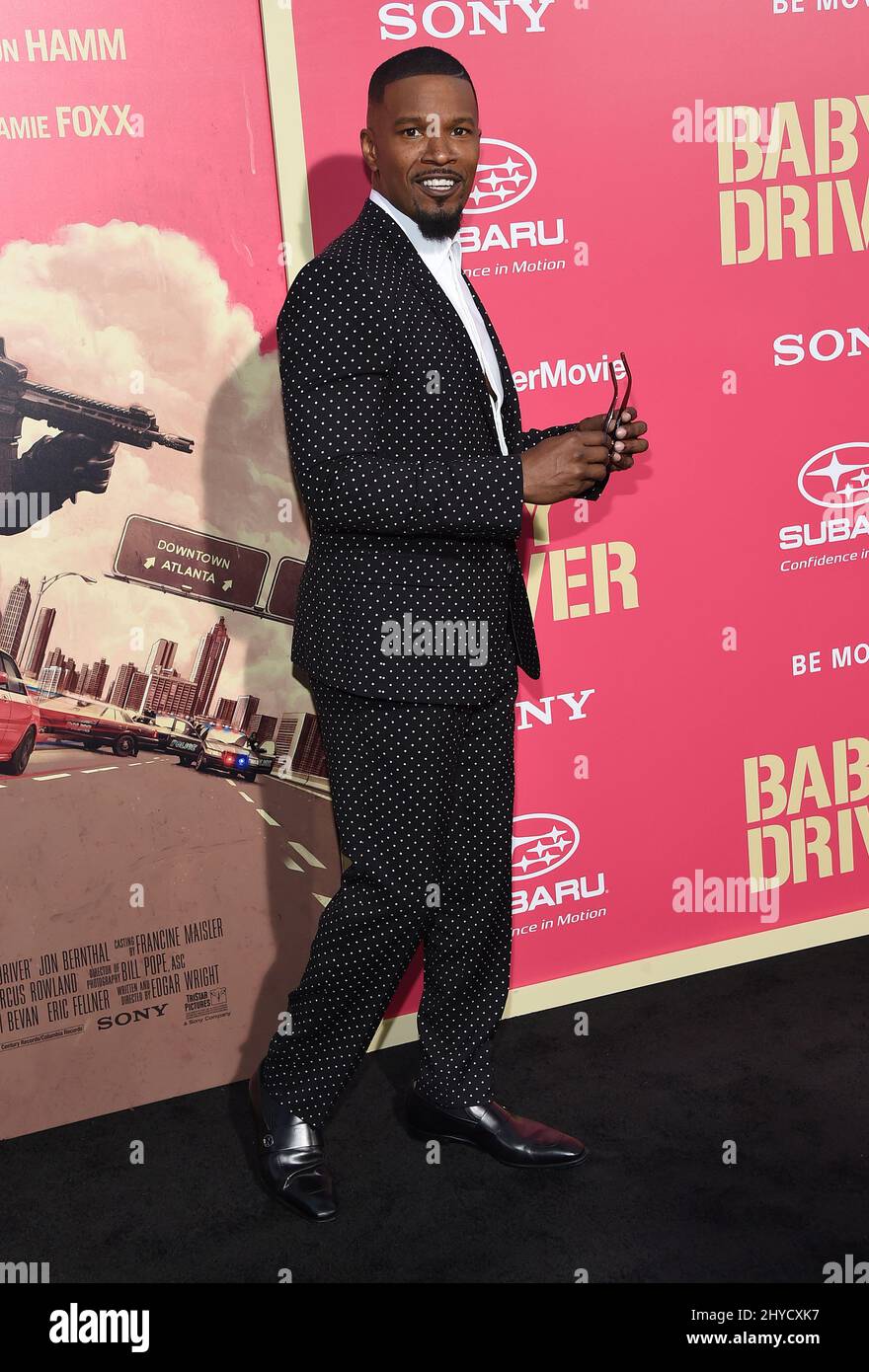 Jamie Foxx bei der Premiere von „The Baby Driver“ im Ace Hotel Downtown in Los Angeles, USA Stockfoto