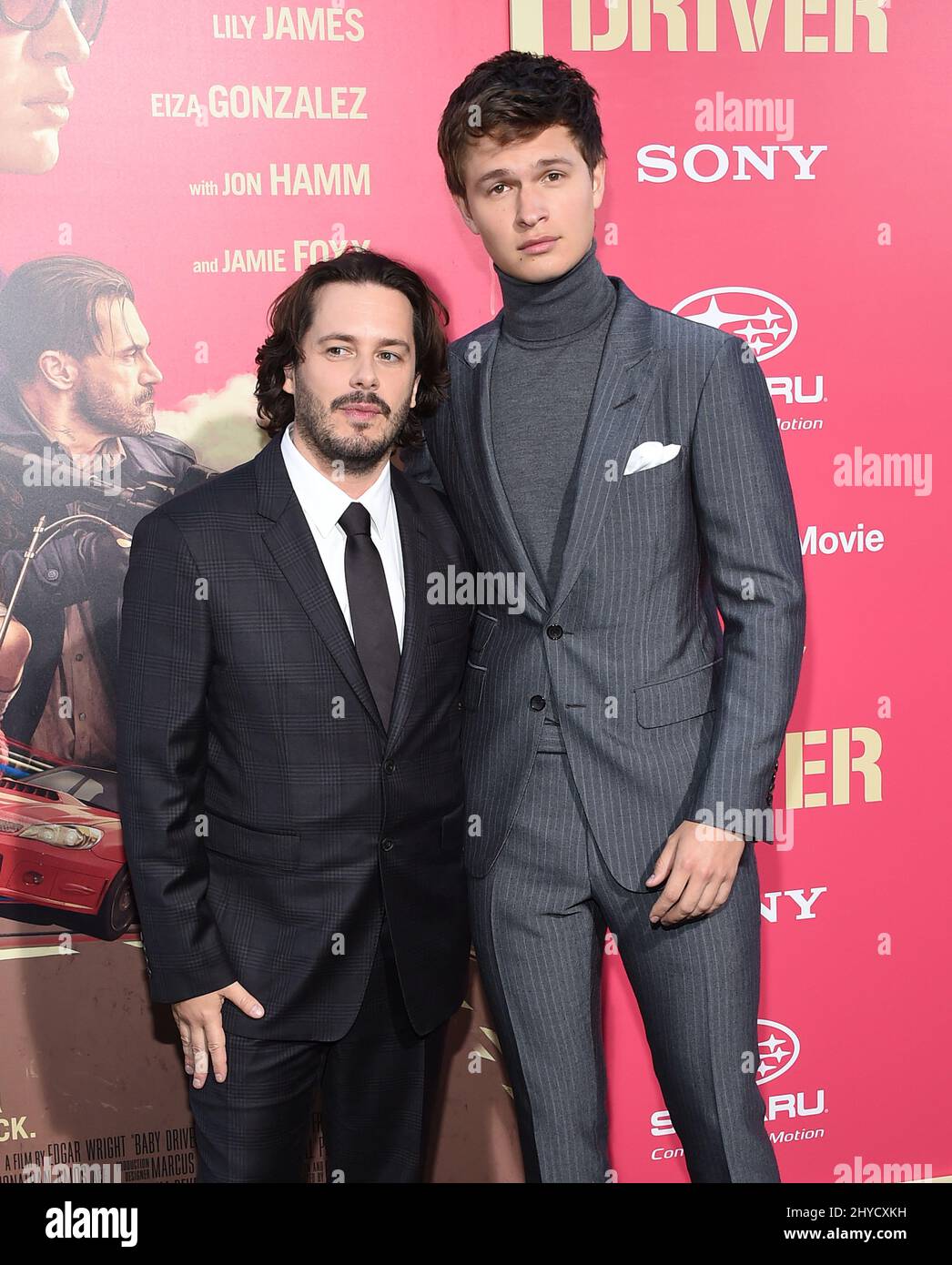 Edgar Wright und Ansel Elgort bei der Premiere von „The Baby Driver“ im Ace Hotel Downtown in Los Angeles, USA Stockfoto