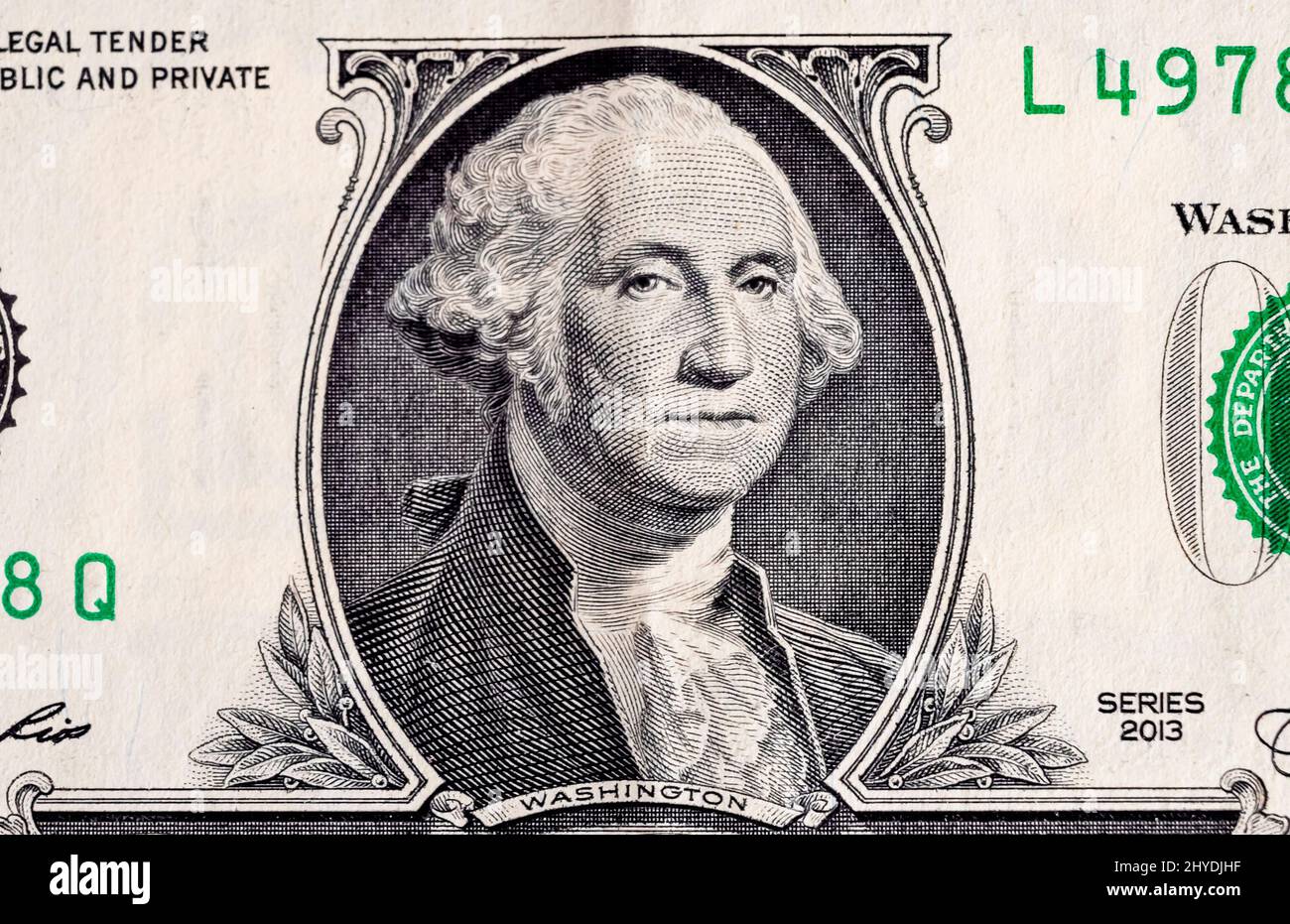 Eine Dollarnote. Porträt von Präsident Washington Nahaufnahme. US-Geld, Cash-Konzept. Vorderseite des 1-Dollar-Geldscheins. Hochwertige Fotos Stockfoto
