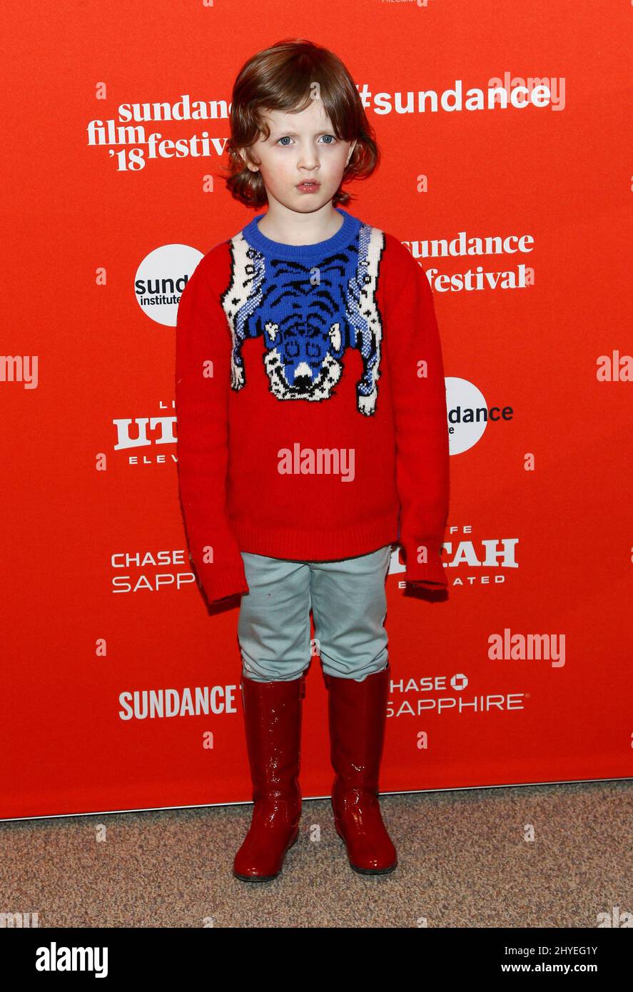 Leo James Davis bei der Premiere von „A Kid Like Jake“ während des Sundance Film Festivals 2018, das am 23. Januar 2018 im Eccles Theatre in Park City, UT, stattfand Stockfoto