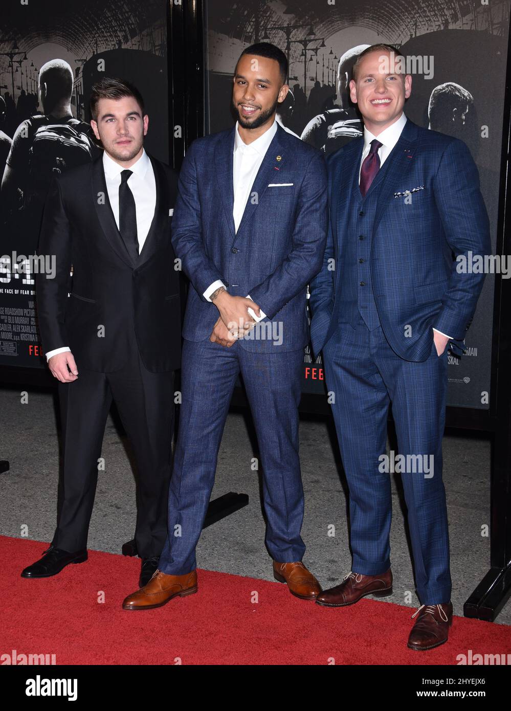 Alek Skarlatos, Anthony Sadler und Spencer Stone bei der Weltpremiere „The 15:17 to Paris“, die am 5. Februar 2018 im Warner Bros. Studio SJR Theatre in Burbank, CA, stattfand. Stockfoto