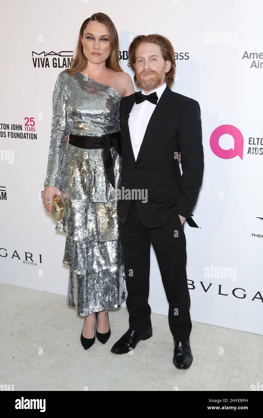 Seth Green, Clare Grant Teilnahme an der Elton John AIDS Foundation Oscar Party in Beverly Hills, Los Angeles, USA Stockfoto