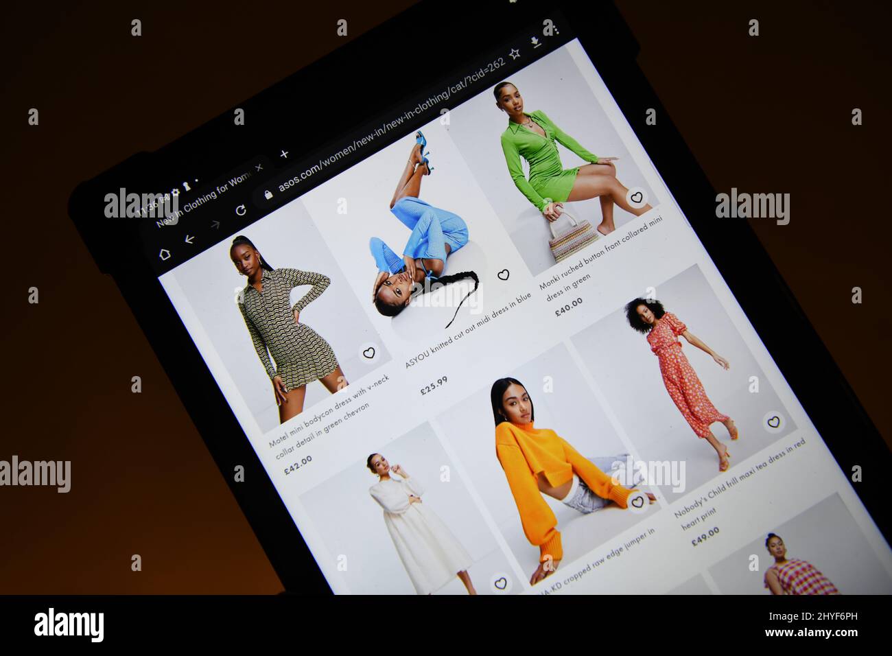 Der Modehändler Asos wurde auf einem Samsung Galaxy Tablet gesehen Stockfoto