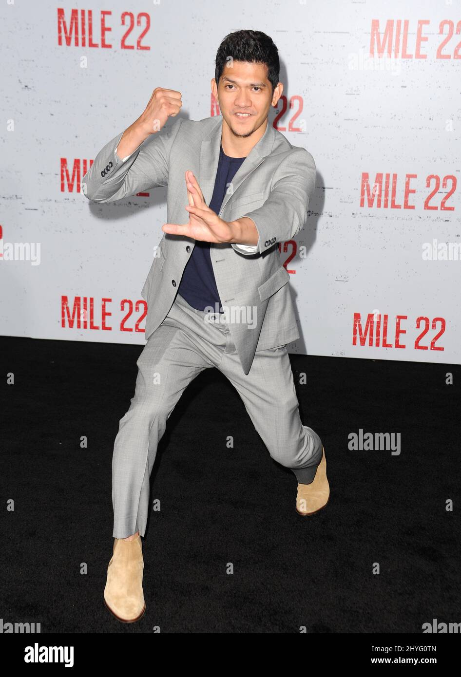 IKO Uwais nimmt an der Premiere von Mile 22 in Los Angeles Teil Stockfoto