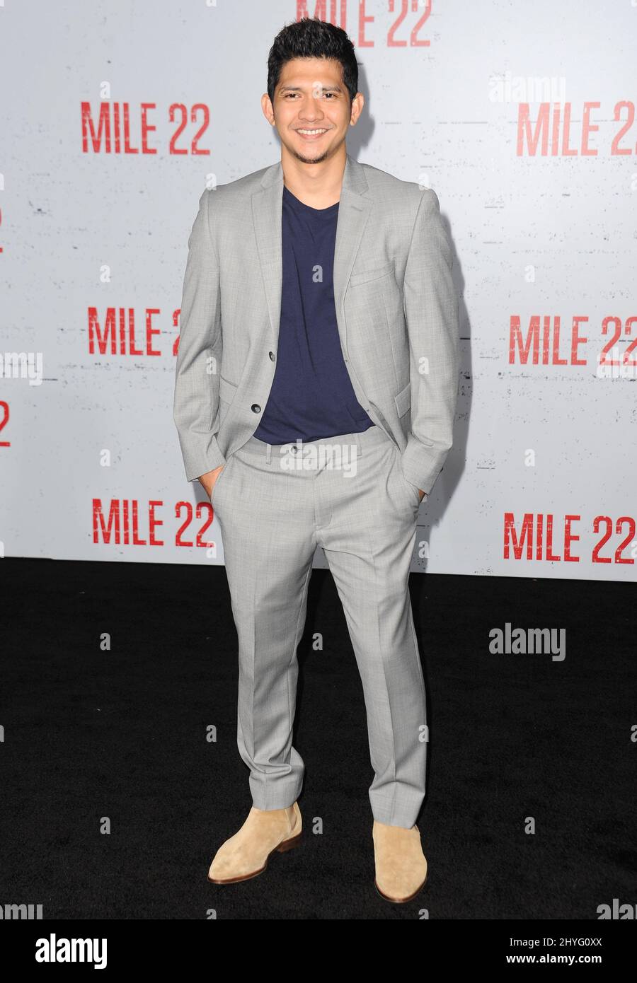 IKO Uwais nimmt an der Premiere von Mile 22 in Los Angeles Teil Stockfoto