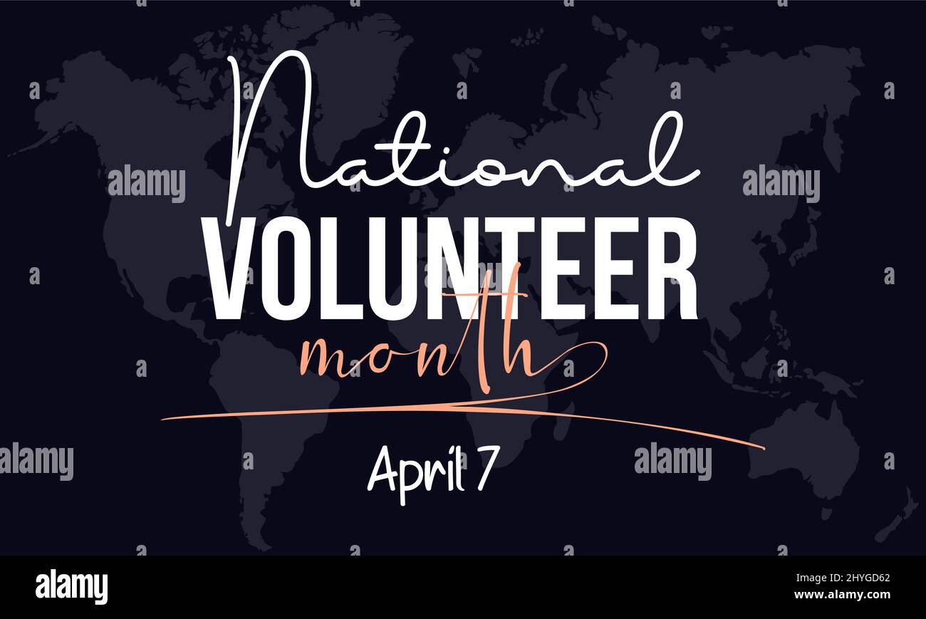 Nationaler Freiwilligenmonat. Freiwillige Communities Vorlage für Banner, Karte, Poster, Hintergrund. Stock Vektor