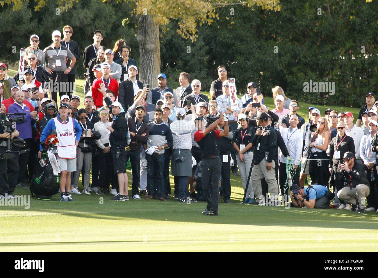 Tiger Woods im „The Match“ von Capital One: Tiger Woods gegen Phil Mickelson auf dem Shadow Creek Golf Course in Las Vegas, USA. Stockfoto