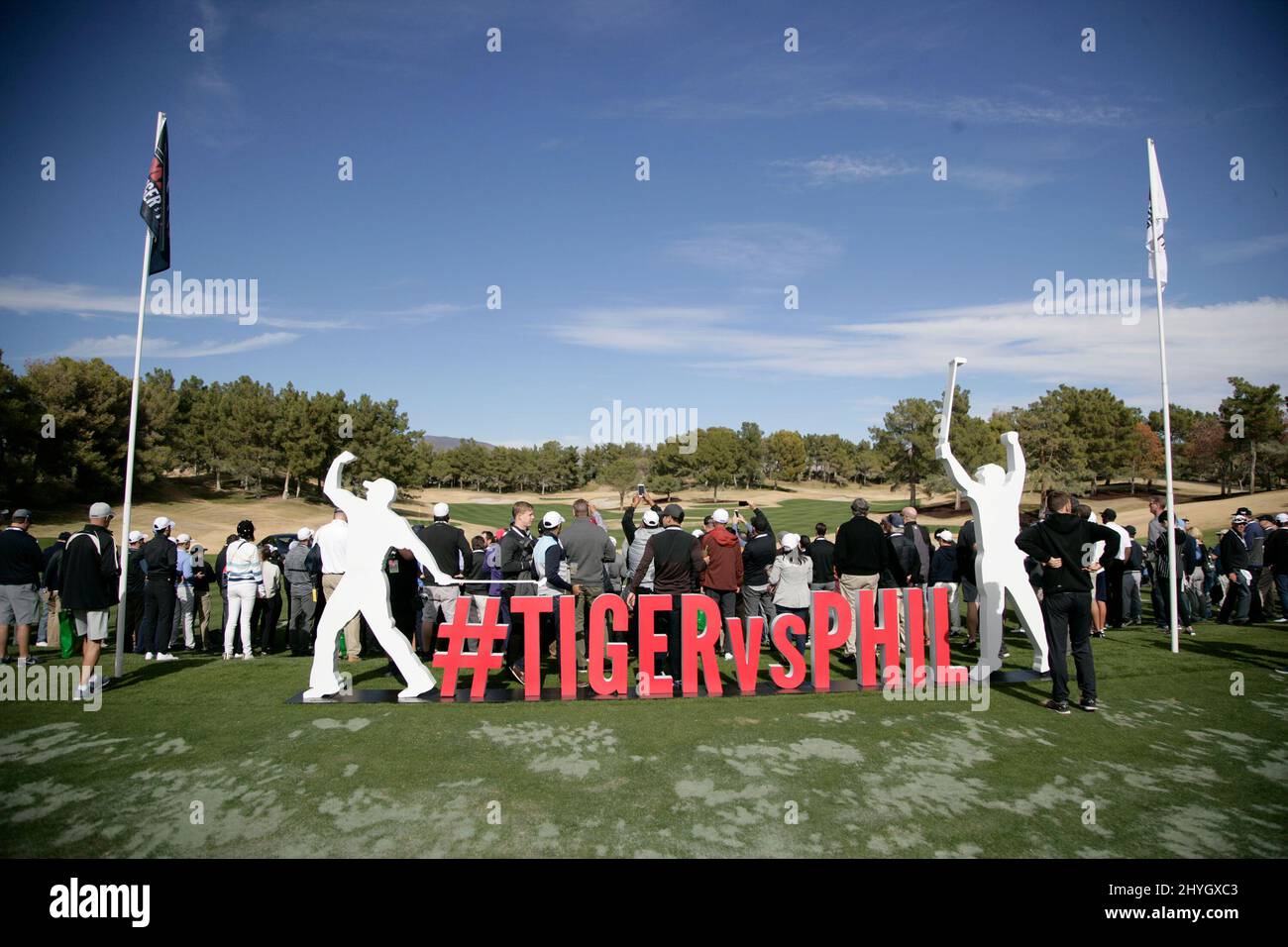 Atmosphäre im „The Match“ von Capital One: Tiger Woods gegen Phil Mickelson auf dem Shadow Creek Golf Course in Las Vegas, USA. Stockfoto