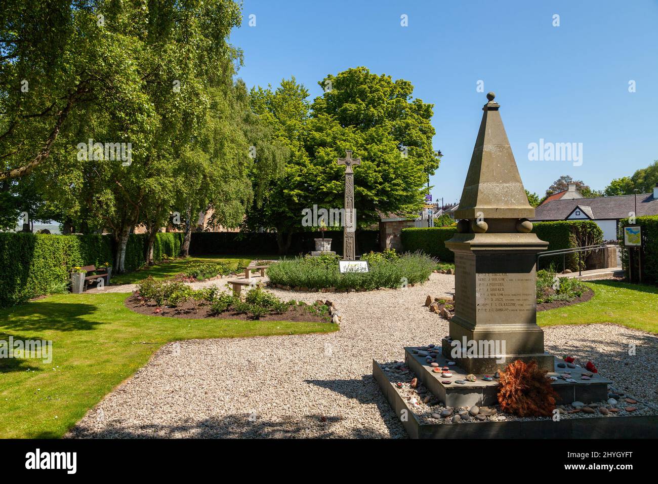 Aberlady Cross ein rekonstruiertes angelsächsisches Kreuz, East Lothian, Schottland Stockfoto