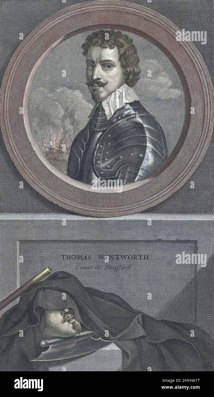 Thomas Wentworth, 1. Earl of Strafford, 1593 - 1641. Baron of Raby aka Sir Thomas Wentworth Baron of Newmarch and Oversley. Der englische Staatsmann wurde hingerichtet, nachdem ein Gesetzentwurf des Attainders vom Parlament gegen ihn erhoben worden war. Nach einer Arbeit von Charles Louis Simonneau nach einem Gemälde von Adriaen van der Werff. Spätere Farbgebung. Stockfoto