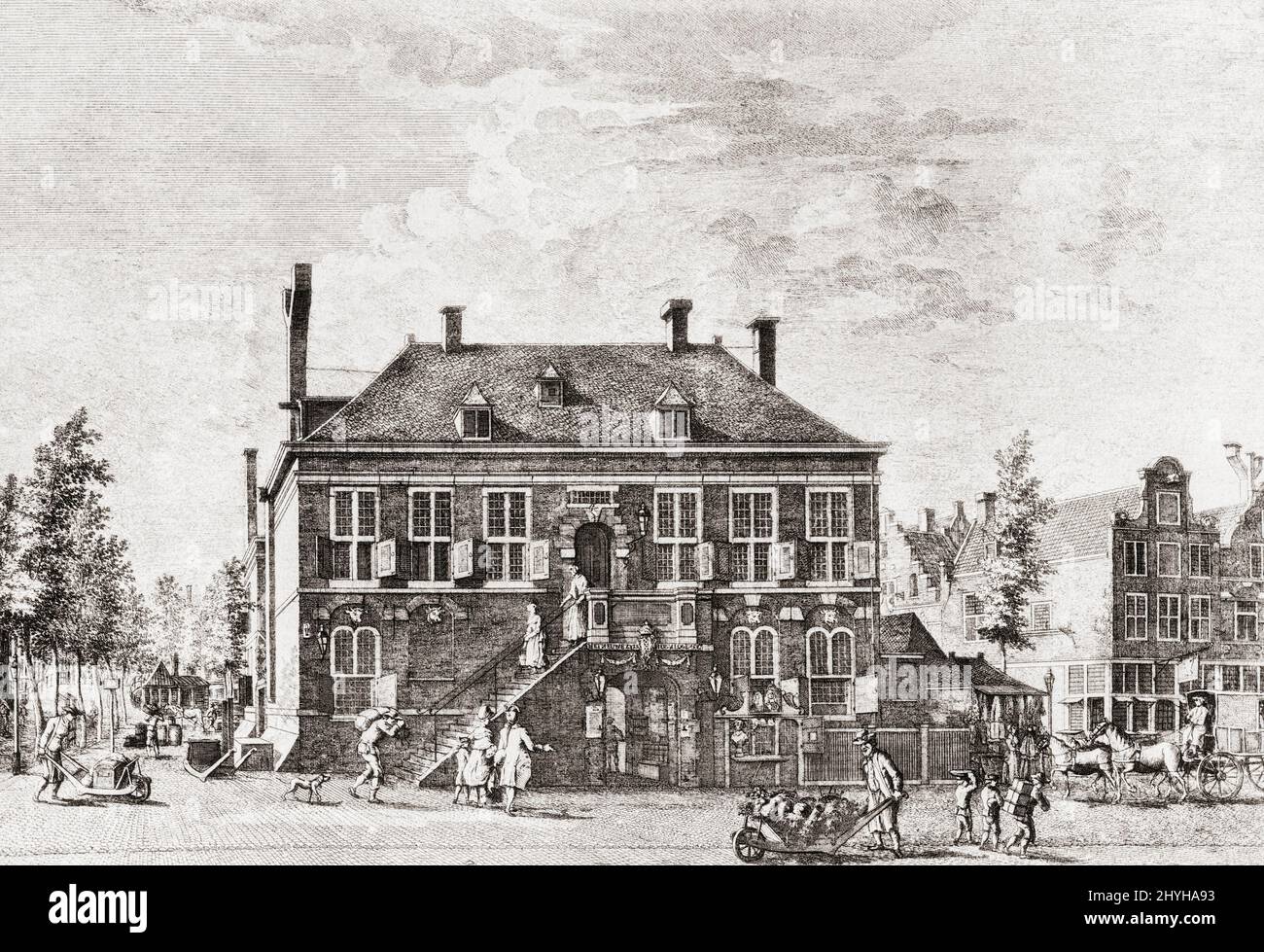 The Dutch West India Company's House on Haarlemmer Straat, Amsterdam, Niederlande, 1623 - 1647. Nach einem Stich eines unbekannten Künstlers aus dem Jahr 1783. (Das Gebäude befindet sich tatsächlich am Herenmarkt.) Stockfoto