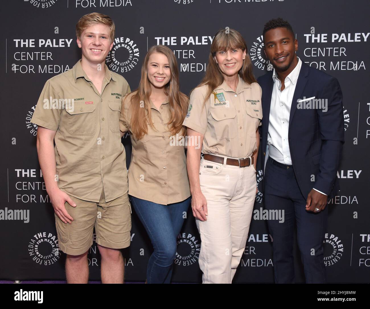 Robert Irwin, Bindi Irwin, Terri Irwin und Scott Evans kommen zu einem Abend mit den Irwins: Crikey! Fand am 3. Mai 2019 im Paley Center for Media in Santa Monica statt Stockfoto