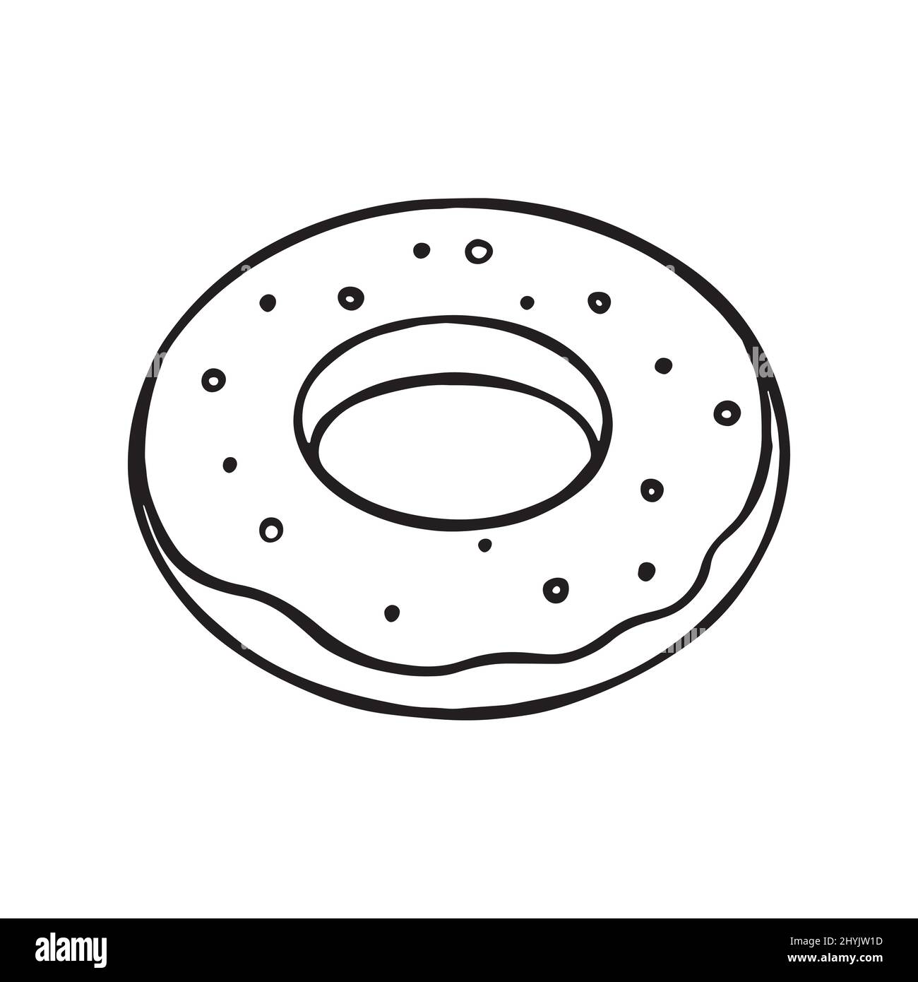Vector Donut im Doodle-Stil. Strichkunst, Dessert skizzieren. Stock Vektor