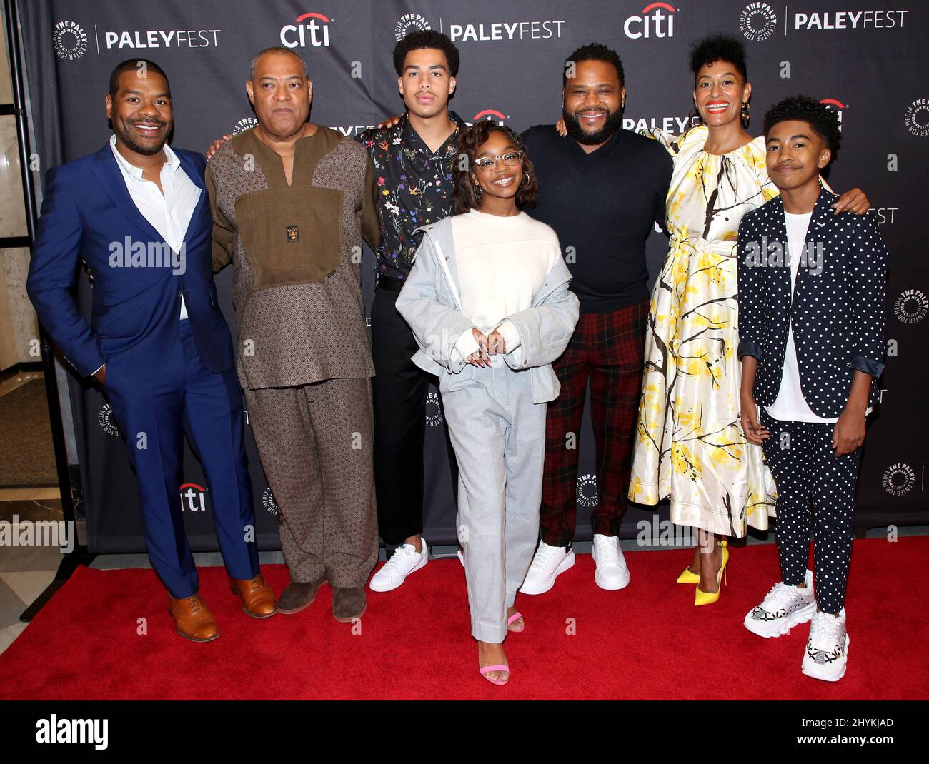 Courtney Lilly, Laurence Fishburne, Marcus Scribner, Marsai Martin, Anthony Anderson, Tracee Ellis Ross & Miles Brown beim PaleyFest NY: Black-ish am 13. Oktober 2019 im Paley Center for Media in New York City, New York. Stockfoto