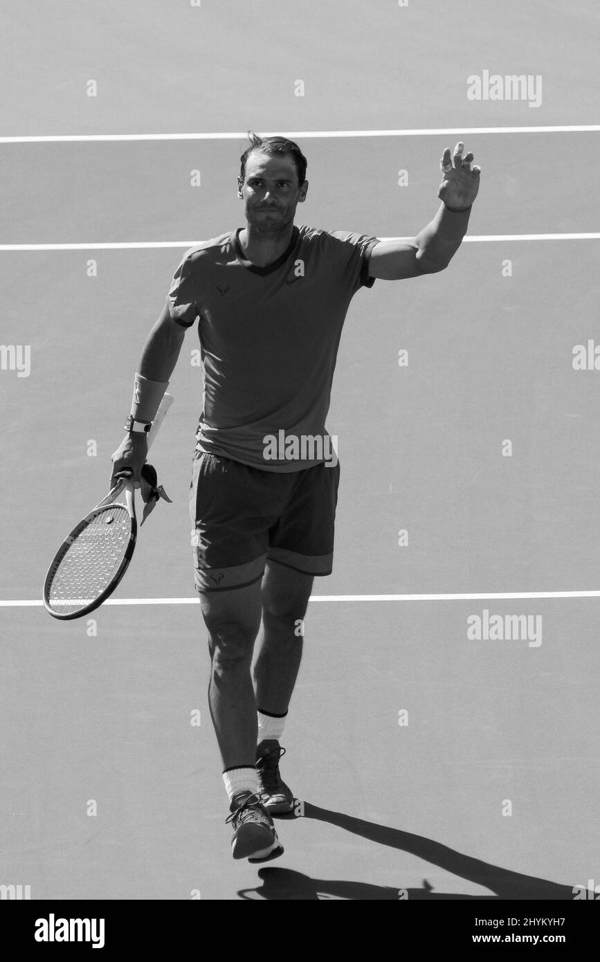 Indian Wells, Kalifornien, USA. 14. März 2022. Rafael Nadal (ESP) besiegte Daniel Evans (GBR) 7-5, 6-3, bei den BNP Paribas Open, die am 14. März 2022 im Indian Wells Tennis Garden in Indian Wells, Kalifornien, gespielt werden: © Karla Kinne/Tennisclix/CSM Credit: CAL Sport Media/Alamy Live News Credit: CAL Sport Media/Alamy Live News Stockfoto