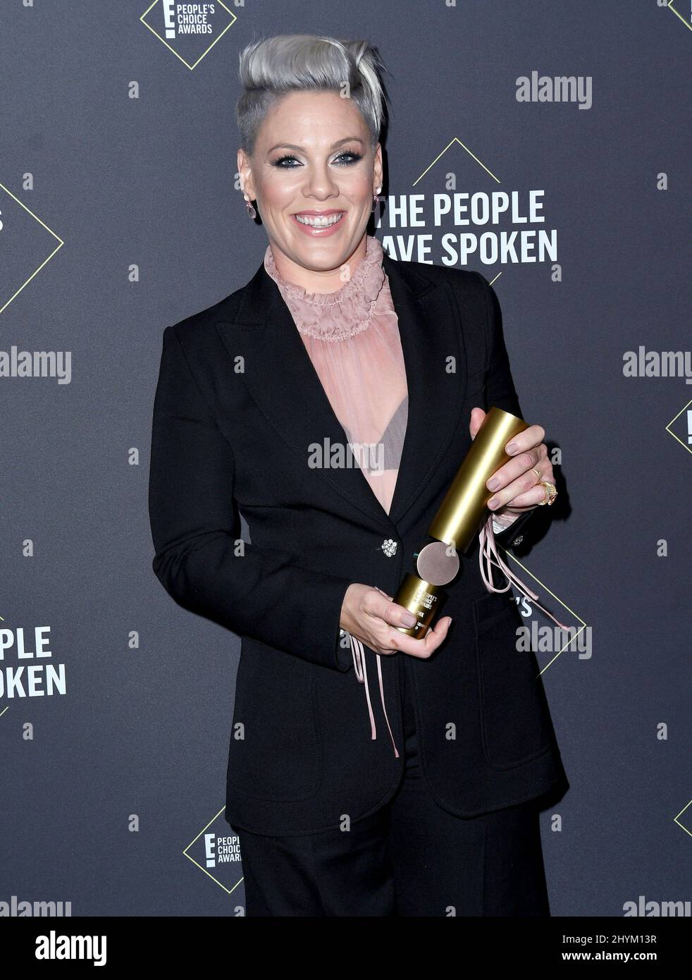 Pink im Pressraum der 2019 E! People's Choice Awards bei Barker Hanger Stockfoto