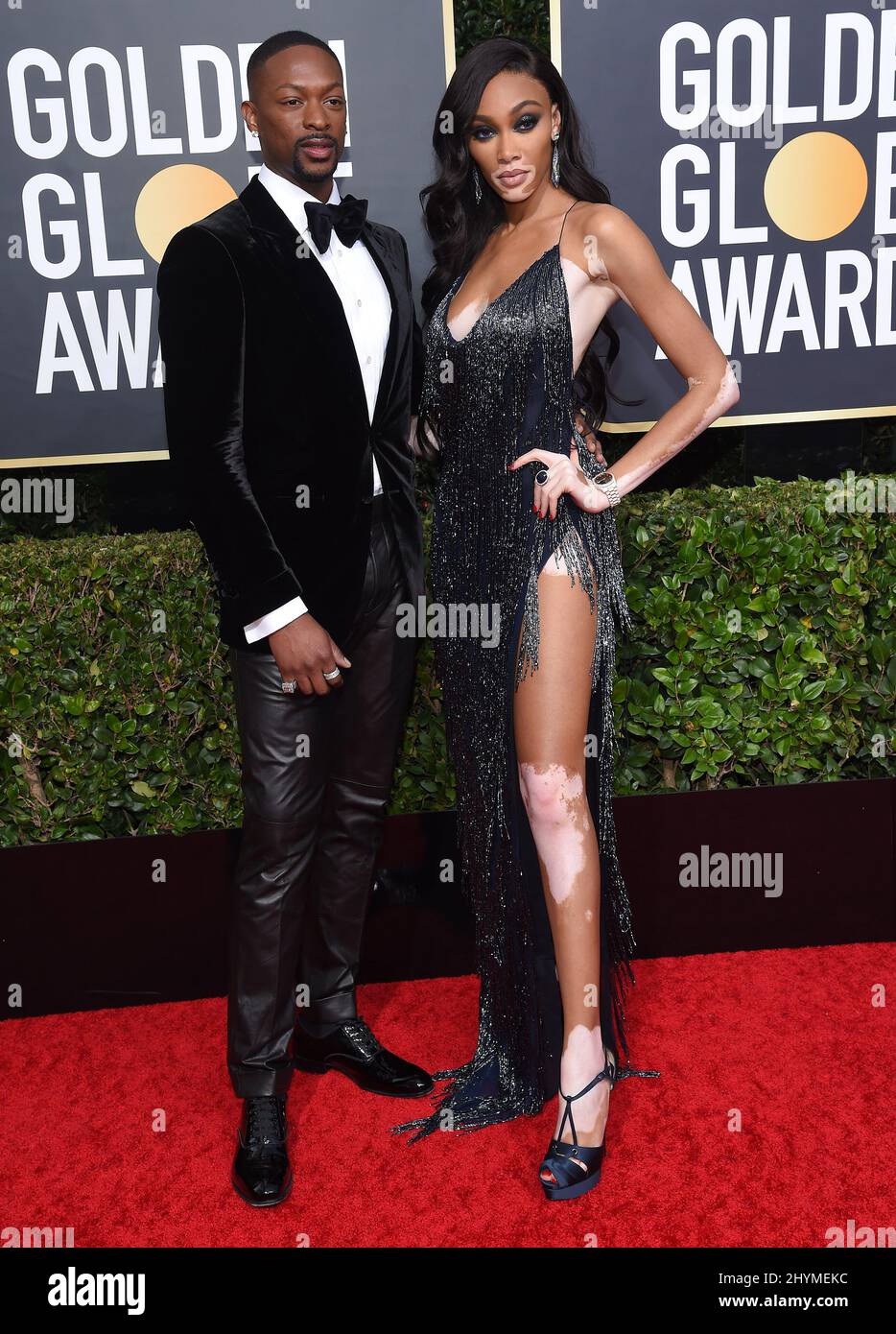 LaQuan Smith und Winnie Harlow bei den Golden Globe Awards 77., die am 5. Januar 2020 im Beverly Hilton Hotel in Beverly Hills, Los Angeles, verliehen wurden. Stockfoto