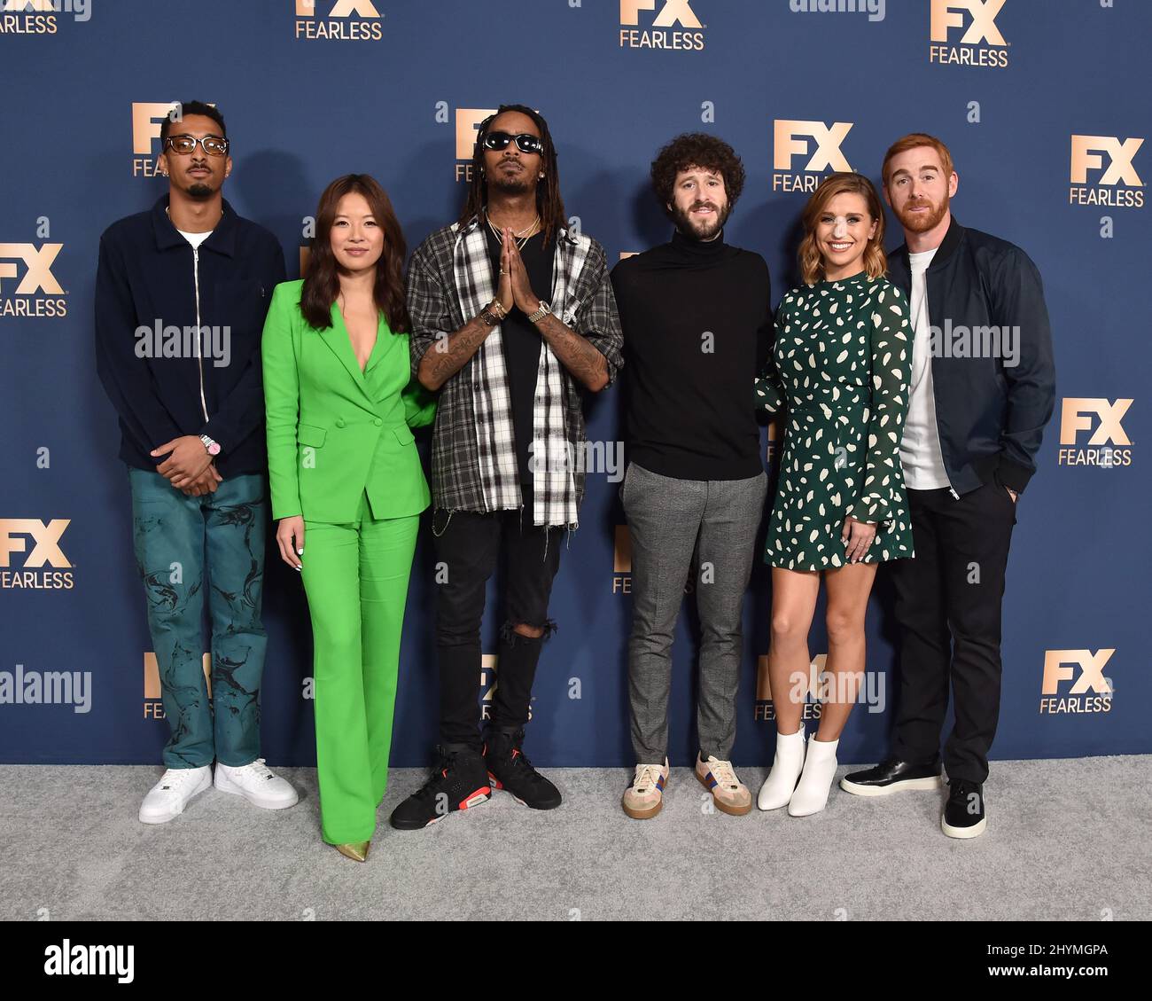 Travis Bennett, Christine Ko, GATA, Dave Burd, Taylor Misiak und Andrew Santino bei der Star Walk Winter Press Tour 2020 von FX Networks, die am 9. Januar 2020 im Langham Huntington Hotel in Pasadena, CA, stattfand. Stockfoto