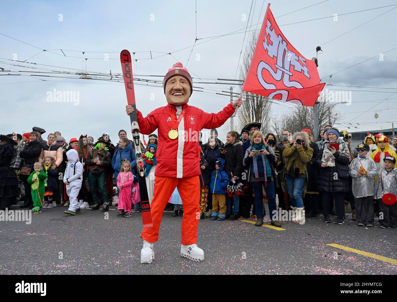 Faschingsläufer Marco Odermatt, Luzern, Schweiz, Karnevalsparade, Parade mit verkleideten Menschen, Schweiz Stockfoto