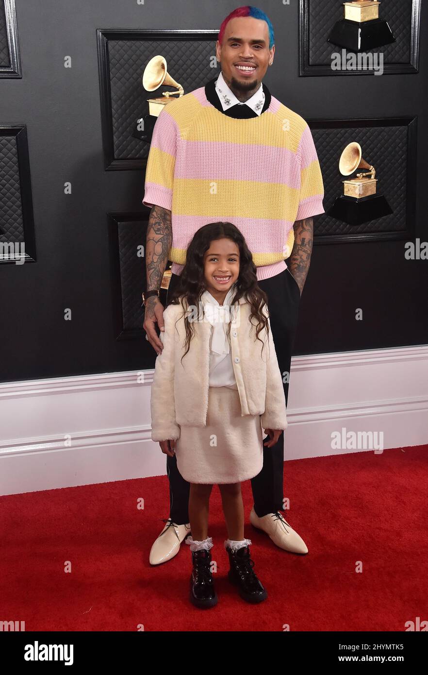 Chris Brown und Royality Brown nahmen an den GRAMMY Awards 2020 im Staples Center in Los Angeles, Kalifornien, Teil. Stockfoto