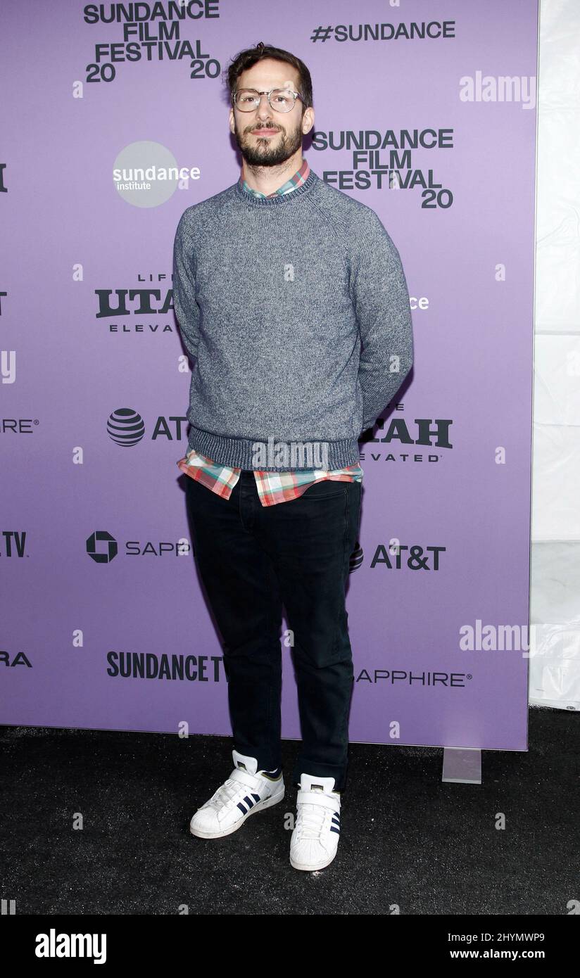 Andy Samberg bei der Premiere von „Palm Springs“ während des Sundance Film Festivals 2020, das am 26. Januar 2020 im Library Center Theatre in Park City stattfand Stockfoto