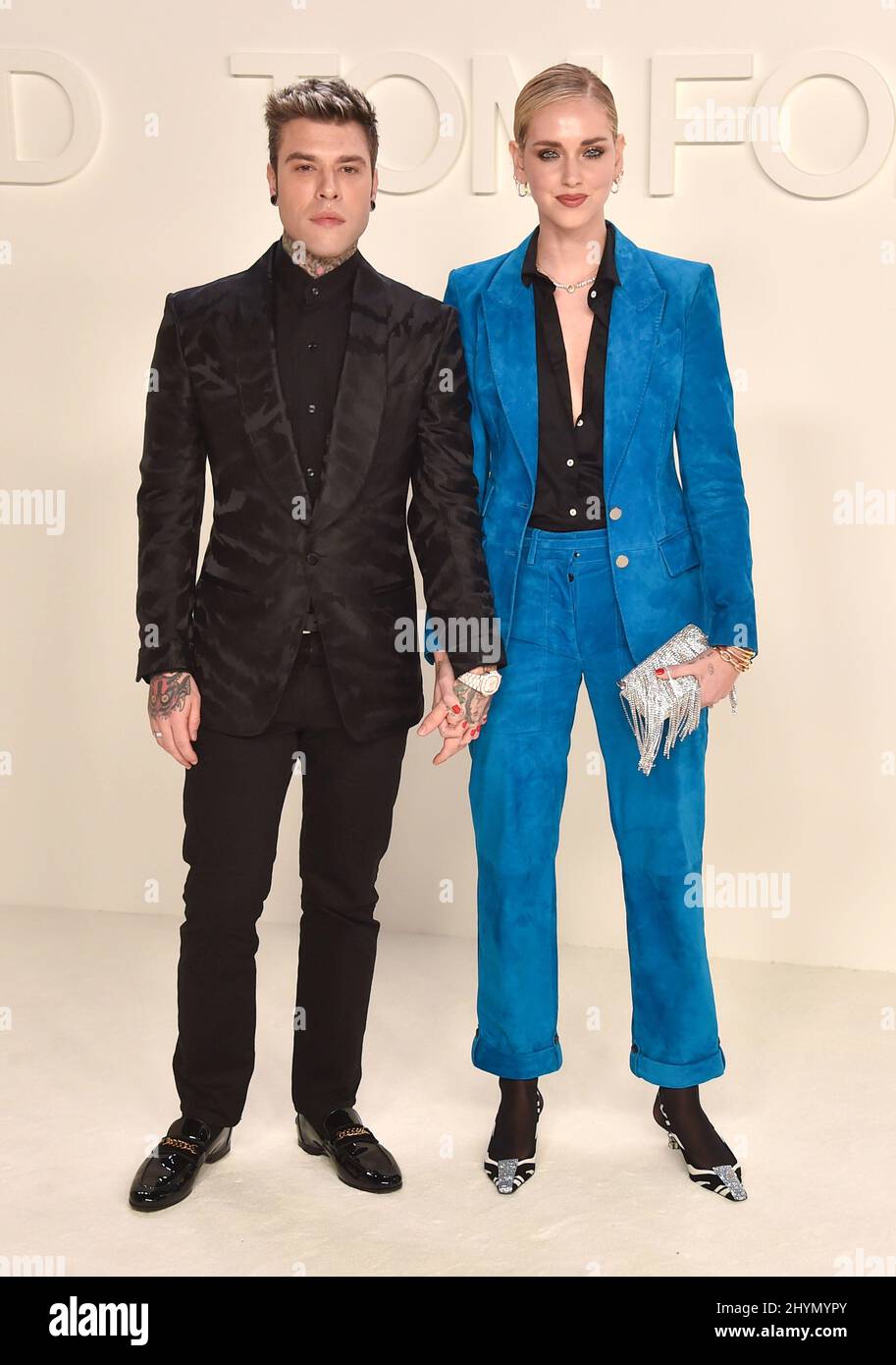 Fedez und Chiara Ferragni bei der Tom Ford AW20 Show, die am 7. Februar 2020 in den Milk Studios in Hollywood, CA, stattfand. Stockfoto