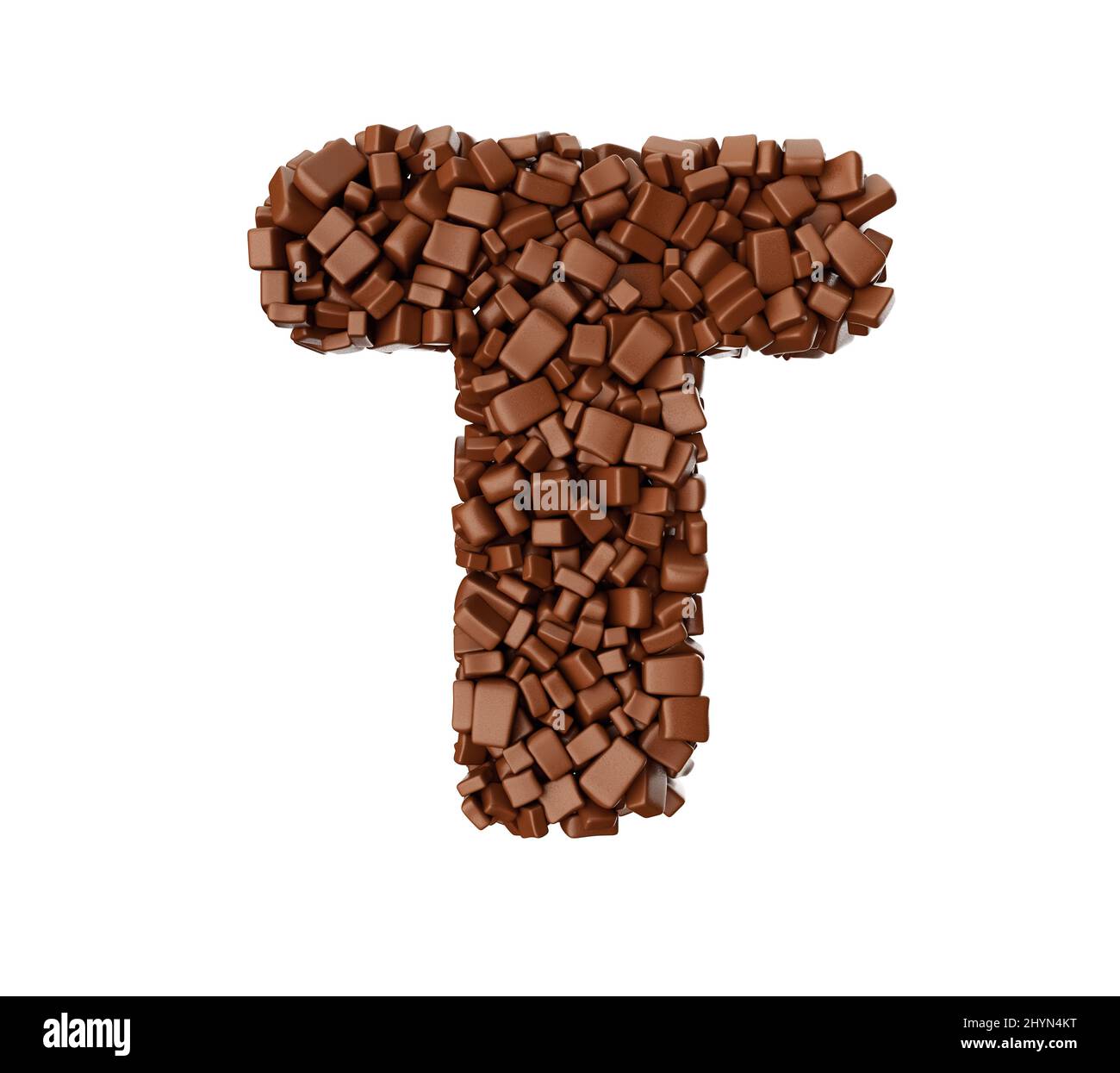 3D Abbildung des Alphabet T aus Schokoladenstückchen Stockfoto