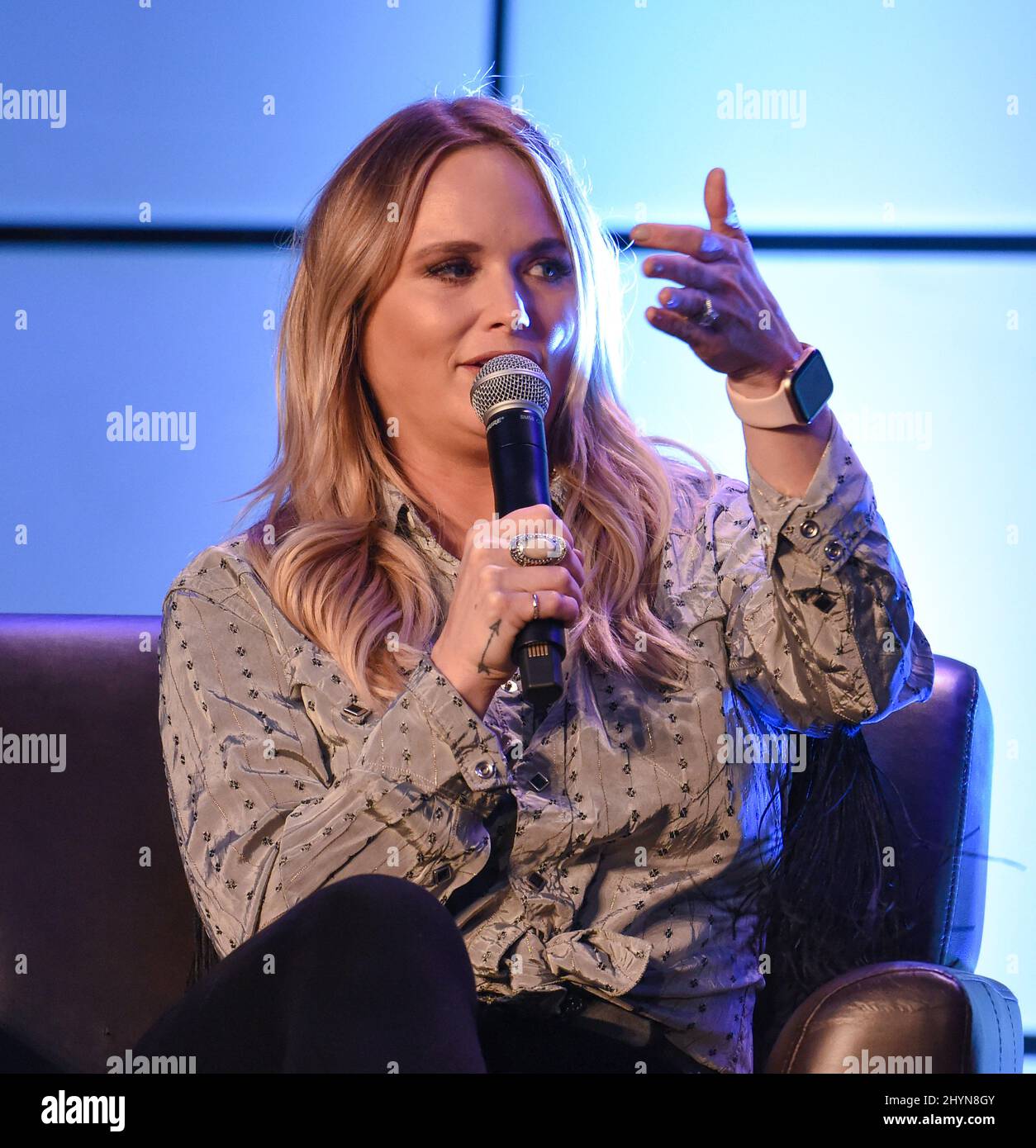 Miranda Lambert auf der Bühne des Panels „Ein Gespräch mit Miranda Lambert“ während des Country Radio Seminars 2020 im Omni Nashville in Nashville, Tennessee Stockfoto