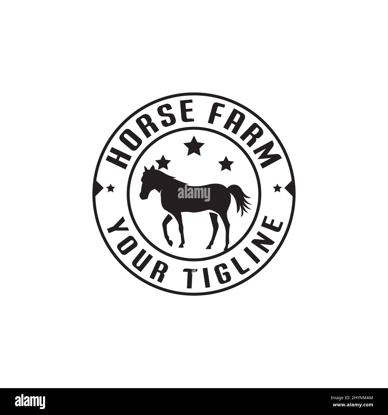 Pferdefarm Emblem Silhouette Logo und Stern Vektor-Design Stock Vektor