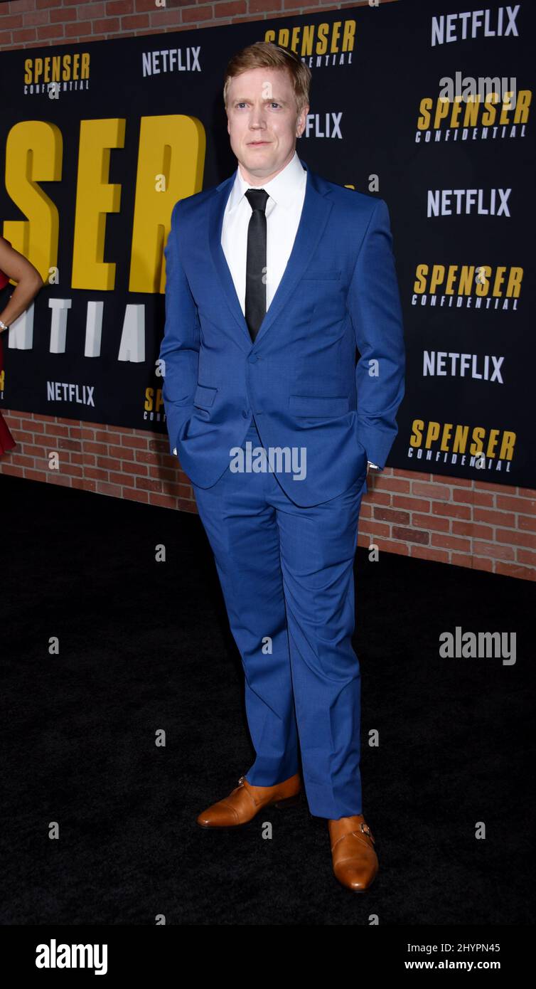 Dustin Tucker bei der Premiere von Spenser Confidential Los Angeles Stockfoto