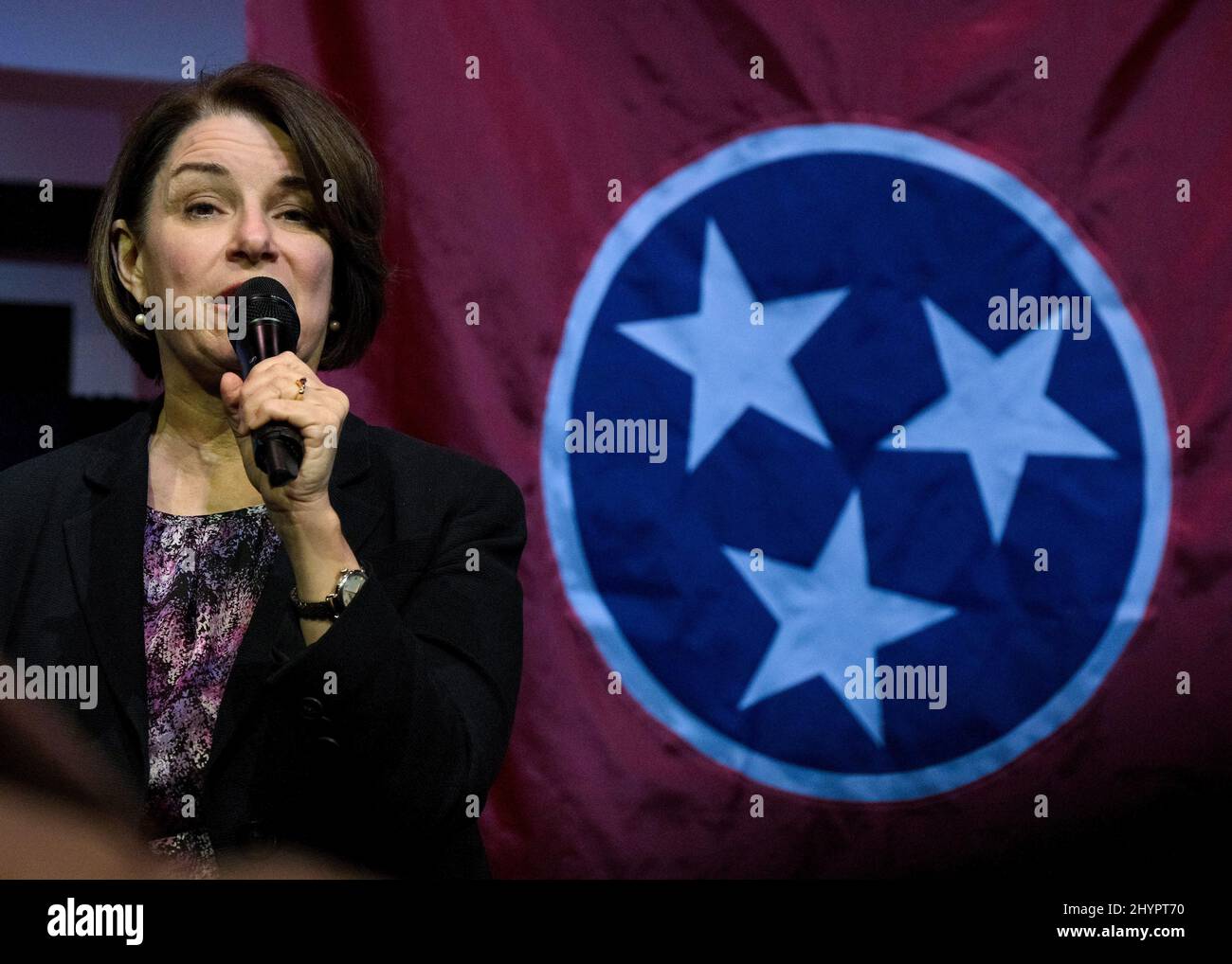 Die demokratische Präsidentschaftskandidatin, Senatorin Amy Klobuchar, ist am 28. Februar 2020 in Nashville, TN, im Wahlkampf. Stockfoto