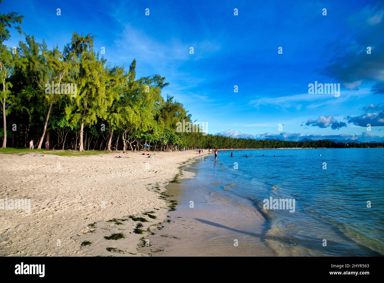 Mont Choisy Strand bei Sonnenuntergang, Mauritius. Stockfoto