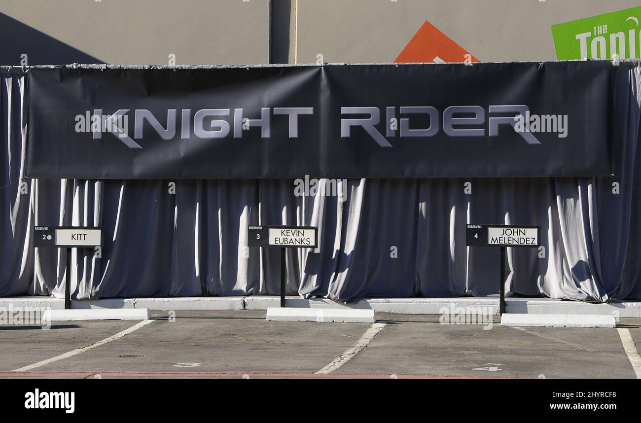 Knight Rider Cast stellt in den NBC Studios, Los Angeles, maßgeschneiderte KITT Mustang vor Stockfoto